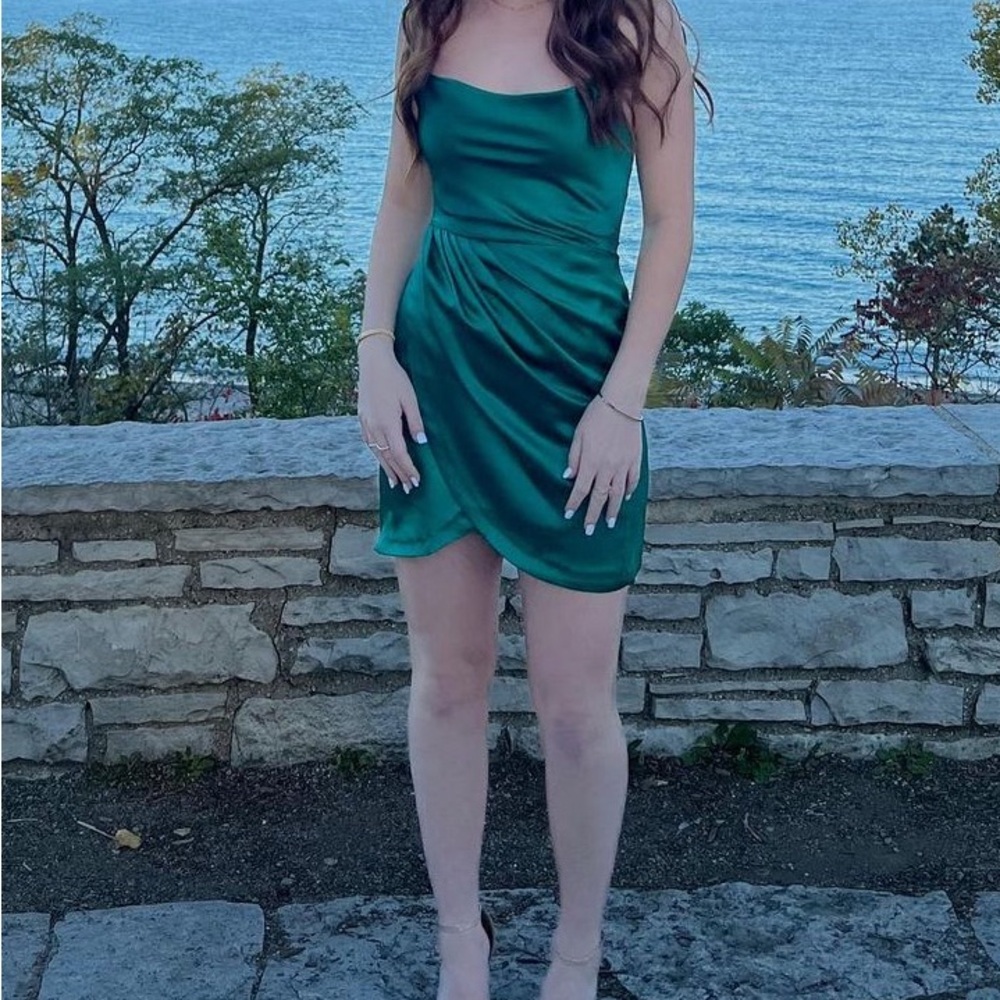Emerald green satin mini dress